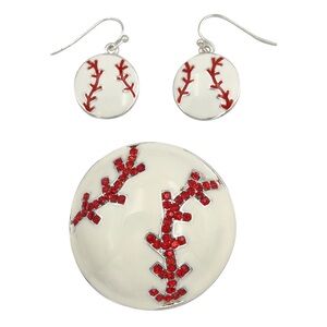 Baseball Pendant Brooch Earrings Set